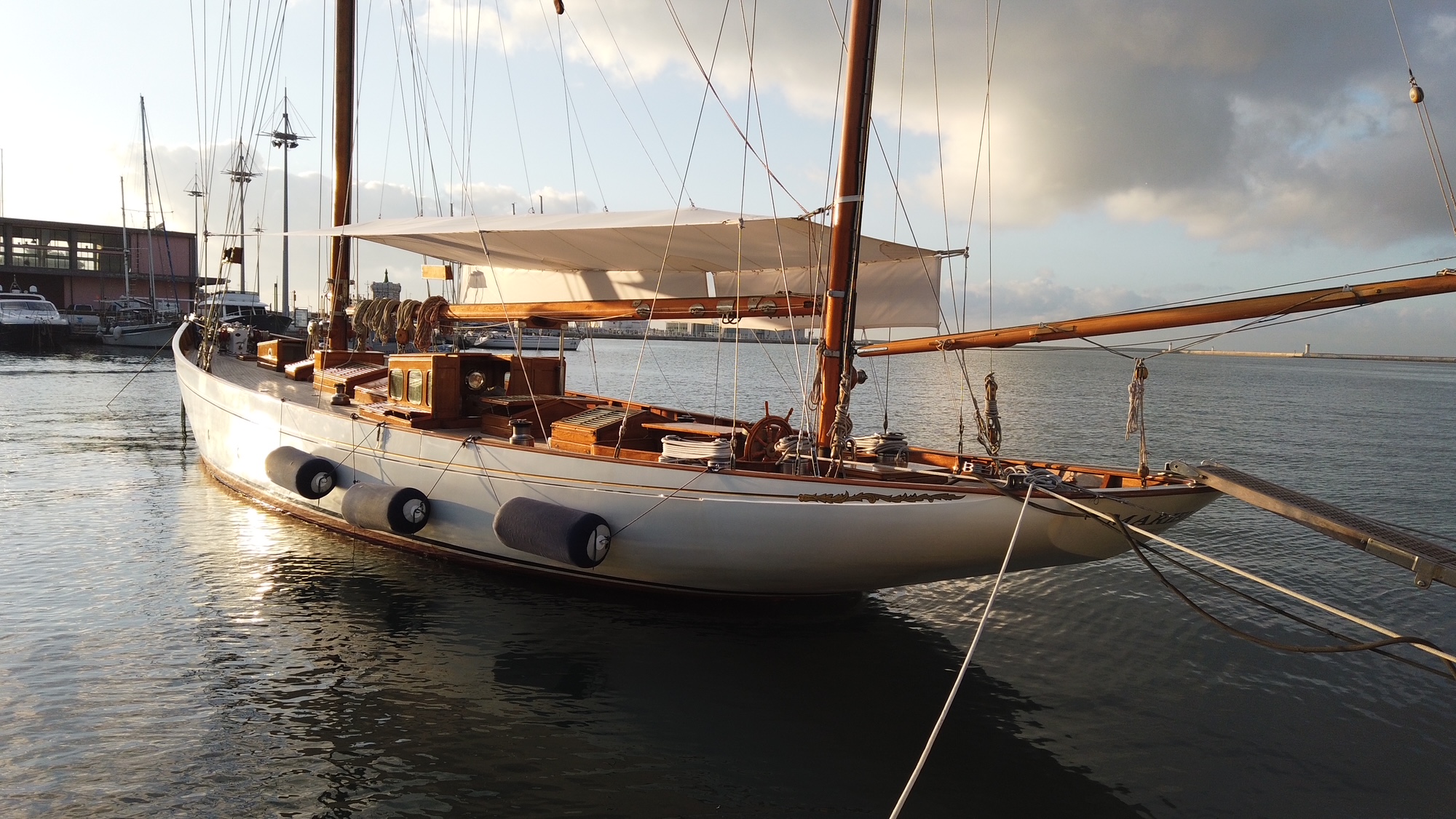 Segelyacht mit gesetzten Segeln auf ruhigem Meer